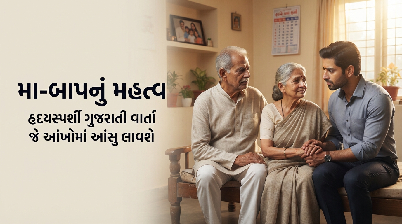 મા-બાપનું મહત્વ સમજાવતી હૃદયસ્પર્શી ગુજરાતી વાર્તામાં માતા પિતા અને દીકરો
