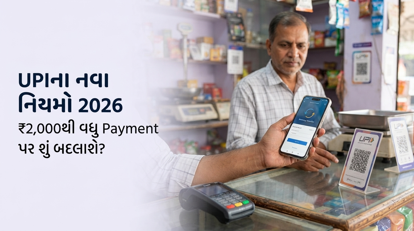 UPIના નવા નિયમો 2026 માટે ₹2,000થી વધુ Payment અને UPI Safety દર્શાવતું સ્માર્ટફોન પેમેન્ટ