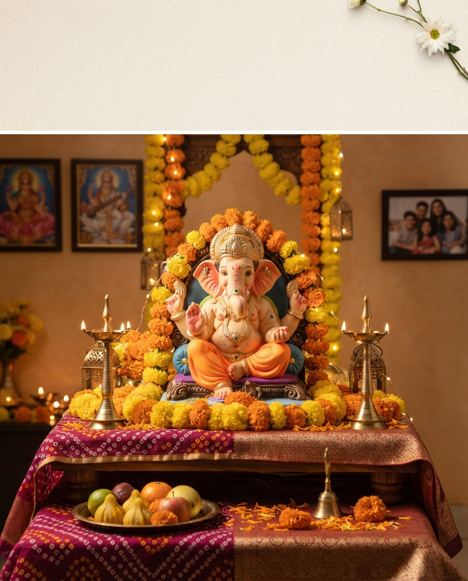 Ganesh Chaturthi Decoration Ideas 2026 - દીવા અને લાઇટથી ગણપતિ ડેકોરેશન