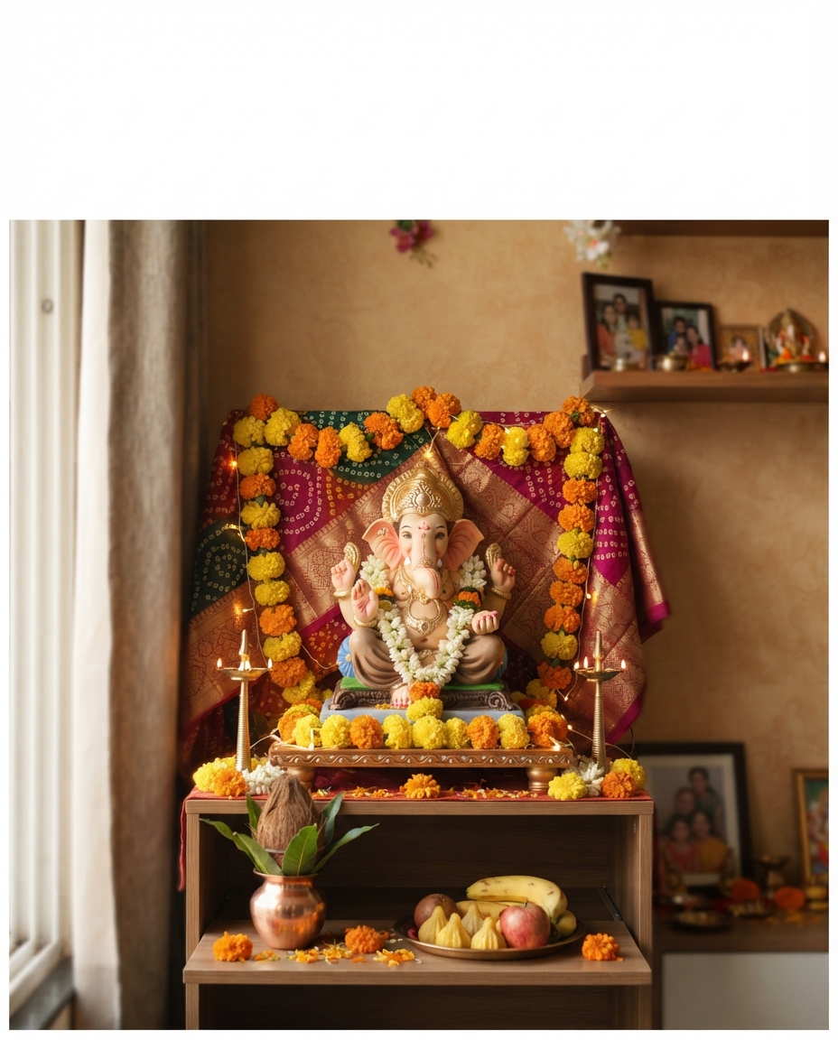 Small Home Ganpati Decoration Ideas 2026 - નાના ઘરમાં ગણપતિ ડેકોરેશન